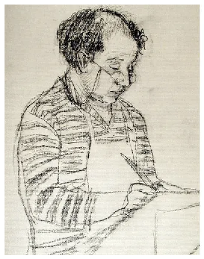A drawn portrait of Bert Menco at work
